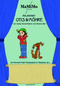 Plakat zum Stück (Gezeichnet: Ein Junge mit verschränkten Armen und ein fröhlicher brauner Hund daneben